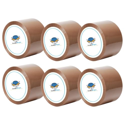 Image of Indipac BOPP Cello Tape 65m Roll - Heavy Duty Sealing Tape for Carton Box Packing, Warehouse, Industrial, Office & Ecommerce Packaging Tapes, Brown, 2 Inch (Pack of 6)