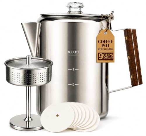 Toughty Yosemite Stovetop Coffee Percolator, 9 Cup, Silver