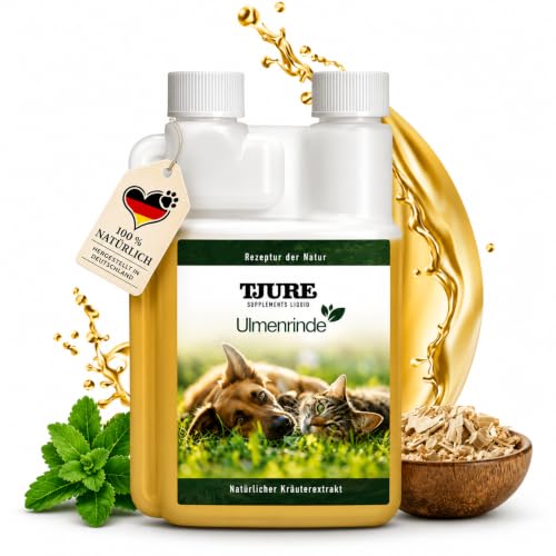 TJURE Ulmenrinde Liquid für Hunde & Katzen | 1000 ml | Natürliche Magen Darm Unterstützung | Flüssige Ulmenrinde mit Honigkraut | Sanfte Unterstützung | Naturkraft ohne Zusätze | Made in Germany