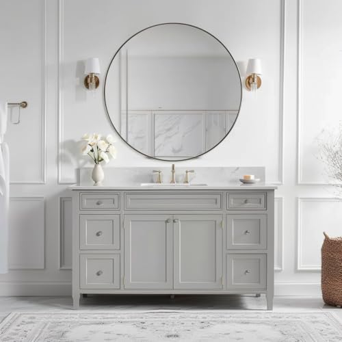 Image of ANDY STAR Round Mirror, 36 inch Circle Bathroom Mirror in Stainless Steel Metal Frame, Modern Vanity Mirror for Bedroom, Entryway, Living Room, Contemporary 1 inch Deep Wall Mount