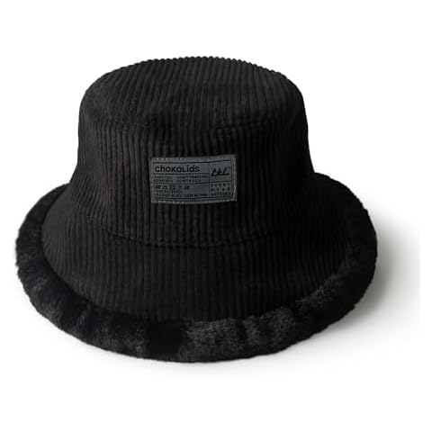 CHOK.LIDS Reversible Fur Bucket Hat Elegant Fuzzy Bucket Hat Corduroy Trendy Winter Hat Fluffy Warm Fashionable Fleece (Black/Black) Cover