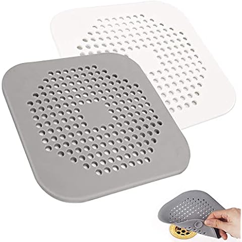 Hair Catcher,5.7inch Silicone Hair Stopper,2pcs Square Drain Cover for Shower Cover Strain Stopper with Suction Cup(Grey+White) Cover