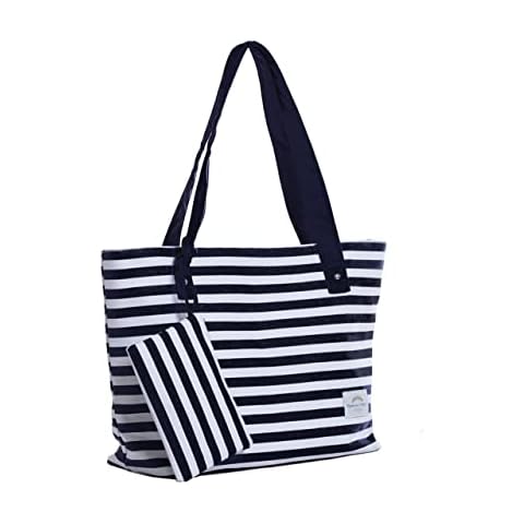 Stripe Canvas Tote Bag Everyday Holiday Beach Shoulder Handbag (black white thin stripe) Cover