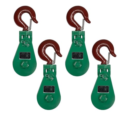4 Pack Snatch Block with Hook WLL 8 Ton 8" Sheave 3/4 Inch Wire Rope Wrecker Roll Back Recovery