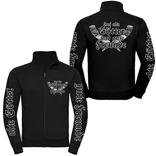 Auf alte Götter und Gute Freunde - Jacke Stehkragen S-XXXL Met Saufen Wotan Odin Wikinger Freundschaft Böhse Tattoo Fan (DE/NL/SE/PL Alphanumerisch 3XL Regular Regular schwarz)