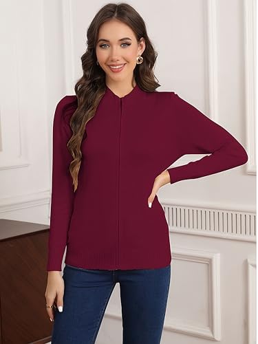 Image of Women's Long Sleeve Zipper Sweater Knit Cardigan Sweater Lightweight Zipper Sweatshirt Casual Jacket