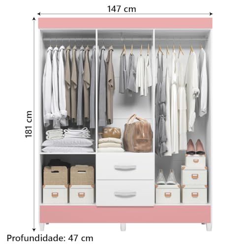 Guarda Roupas Solteiro 4 Portas 2 Gavetas Mobi Branco/Rosa Flex Albatroz