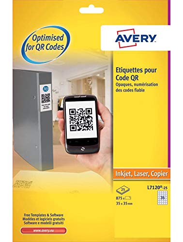 AVERY L7120-25s Etiketten für QR-Codes, 35 x 35 mm, 875 Stück