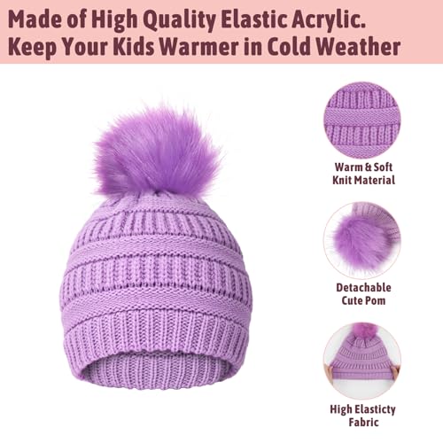 Image of Kids Winter Beanie Hat Scarf Gloves Set for 3-8 Years Old Boys Girls, Thick Warm Knitted Hat Gloves Fleece Lined Scarf Set
