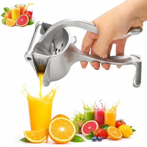 Bar Juicer, Fruit Juice Handheld Press Squeezer With Seed Filter, Heavy Duty Aluminum Alloy Hand Manual Extractor for Single Citrus Orange Pomegranates Apple Fruit Lemon Lime (Silver - 8 inch)