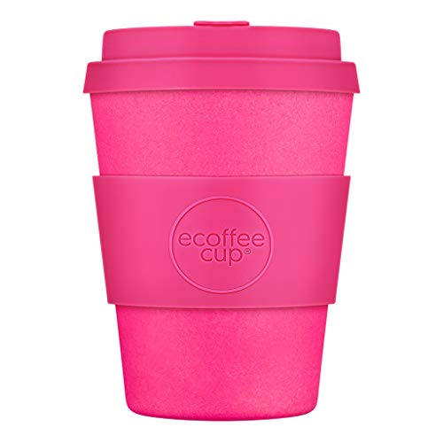 Reusable Sustainable To-Go Travel Coffee-Cup - Ecoffee Cup - Portable Natural Fiber Cups With No Leak Silicone Lid - Dishwasher Safe (12oz) (Pink'd)