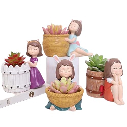 Succulent Resin Mini Girls Plant Pots Pack of 4 | Cute Flowerpots...