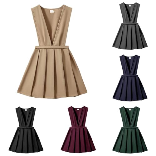 Girls Uniform Dress, Girls' School Uniform Jumper Dress Pull-on Scooter Skirt Stretchy Overall Dresses