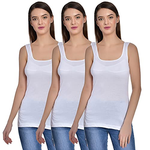 Image of Women's Regular Fit Sleeveless Cotton Long Camisole Slip Spaghetti Combo Pack of 3