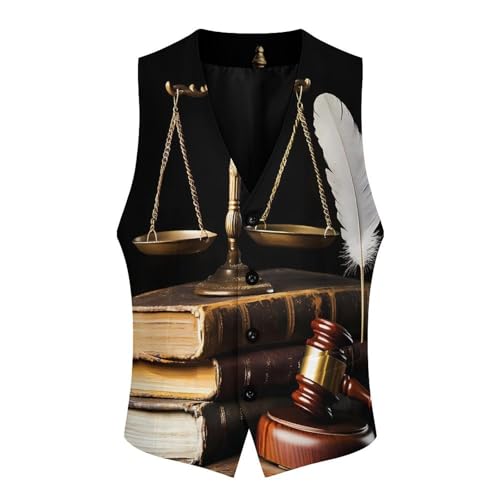Law Firm Scales Justice Hammer Men's Suit Vests Business Formal Dress Vest V-Neck Waistcoat for Wedding Casual4