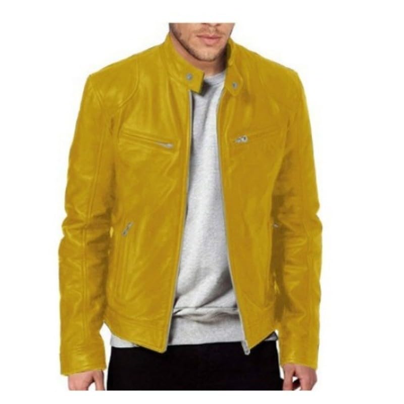 Manteau de motard jaune M veste rétro en cuir homme pour les virées urbaines