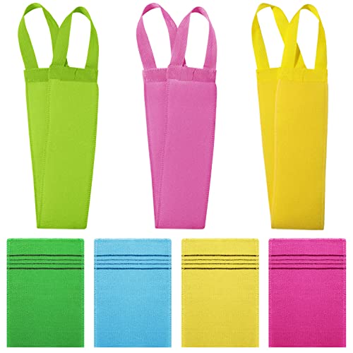 7 Pieces Korean Exfoliating Washcloth and Mitts Long Exfoliating Back Wash Towel Korean Exfoliating Scrub Mitt Korean Exfoliating Shower Mitt Massage Bath Cloth for Removing Dry Skin Cleaning Pores
