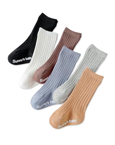 Baby Knee High Socks Non Slip Toddlers Boys Girls Cotton Long Socks for Newborn Tube Crew Socks Kids Stocking 6 Pack