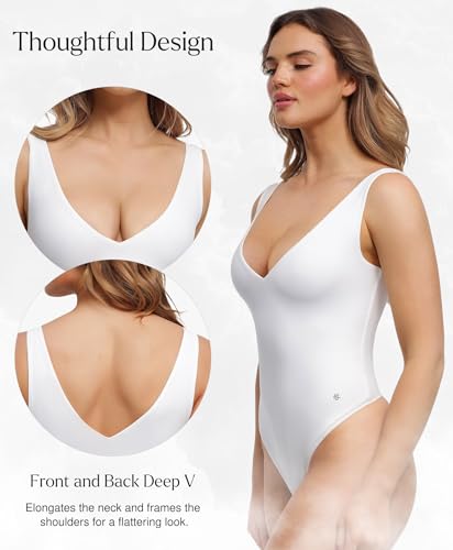 Image of Popilush Shapewear Bodysuit Plunge Deep V Neck Backless Going Out Tank Tops