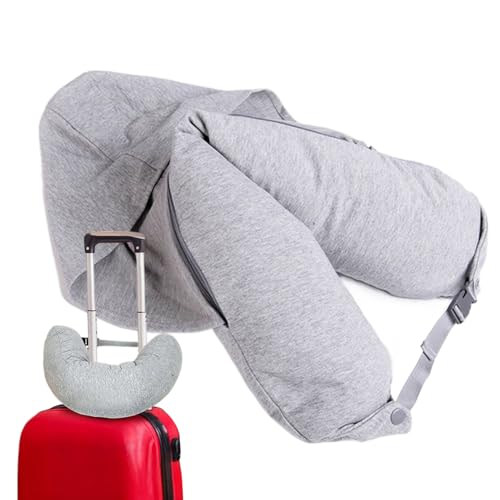 Almohada cervical de viaje – Almohada cervical para viajes con capucha, bolsa de almacenamiento rellenable, cómoda almohada de apoyo | vuelo, avión, coche, hotel, camping, desplazamiento, dormir