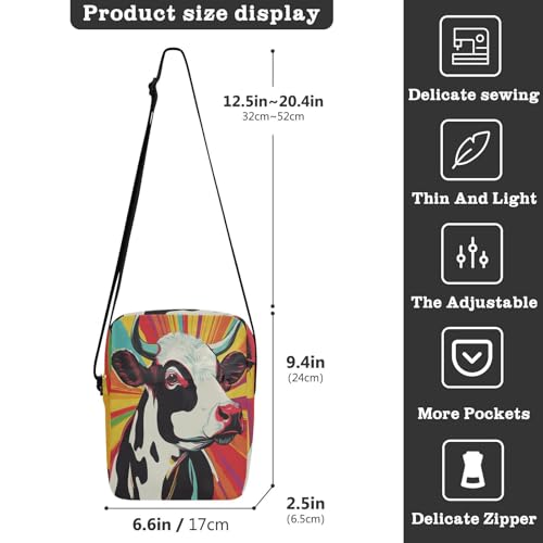 messenger bag for women crossbody green crossbody bags for women Woman Shoulder Handbags Adjustable Strap for School School- Pop Art Colorful Cow3