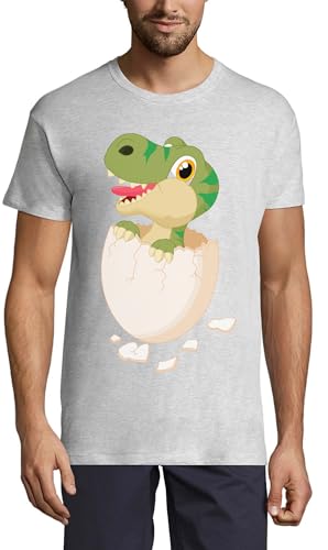 T-shirt dinosaure en coton pour homme avec col rond gris cendré mignon