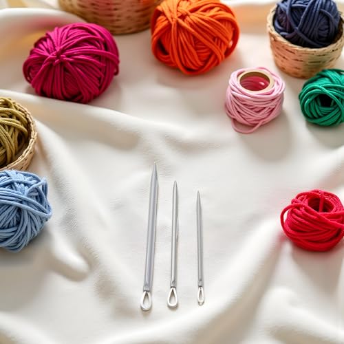 Image of 3Pcs Silver Nylon Wire Rope Threader Needle Big Eye Knitting Needle Weave Yarn Needle for Sewing and Fabric Art Craft Accessory Yarn Needle Large Eye,Yarn Needles,Fit to Different Settings,Needlepoint