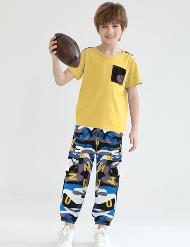 Image of mksodopy Boys Clothes Outfits Set, Camo Cargo Pants and Short Sleeve Pocket Tee 2PC Summer Tracksuit for Kids 5-16Y