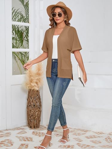 Heymoments Women's Lightweight Open Front Cardigans Short Sleeve Casual Soft Knit Cardigan Sweaters with Pocket S-2XL4