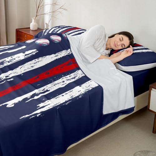 Image of Castle Fairy Baseball Printed Sheet Set Kids Boys Girls American Flag Fitted Sheets Set Full Size Sports Games Bedding Sheet Sets Includes 1 Flat Sheet,1 Fitted Sheet,2 Pillowcases