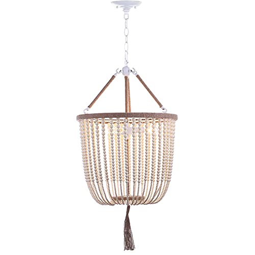 Plafond en céramique et perles de bois rétro, lustre E14 chic gris