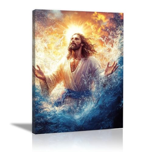 Tableau Jésus encadré orange pour sublimer un mur blanc vide