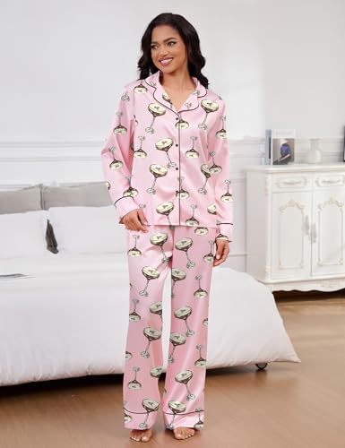 Image of SHESHOW Satin Pajamas for Women Set Long Sleeve Button Down Sleepwear 2 Piece Nightwear Women Pjs Sets Size XS-XXL