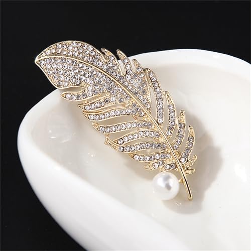 Image of Rhinestone Feather Brooches for Women Men,Vintage Animal Peacock Pin Gold /Silver /Blue / Crystal Diamond Lapel Pins Fashion Enamel Feather Leaf Brooch Elegant Dress Coat Pin Decor Wedding Christmas Birthday Jewelry