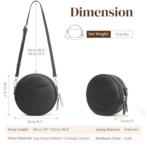 S-ZONE Leather Crossbody Bags for Women Vintage Circle Shoulder Purse Trendy Round Handbag with Adjustable Strap3