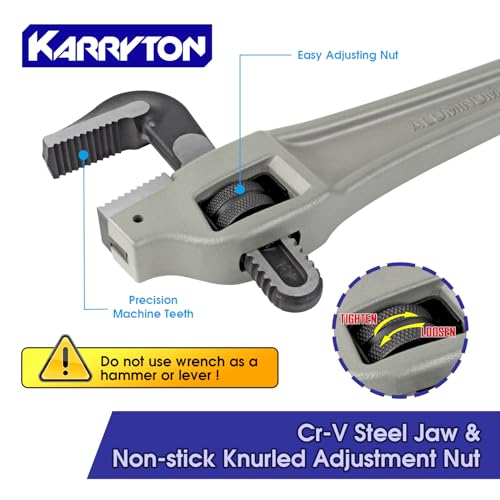 Image of 18 Inch Aluminum Offset Pipe Wrench, 3.5 inch /89mm Adjustable Jaw Capacity, Heavy Duty Plumbers Wrench with Drop Forged Steel Jaw(CR-V), Perfect Plumbing Tool Exceed GGG Standard