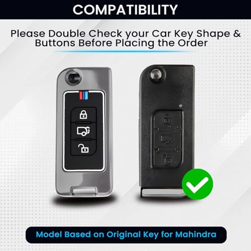 Image of KINGSWAY Mahindra Car Key Cover and Keychain Perfect Shape and Compatible with 3 Buttons Smart Key of All Mahindra Cars, Remote Key Shell, Key Case, Car Key Chain Cover, 360 Protection, Gunmetal Grey