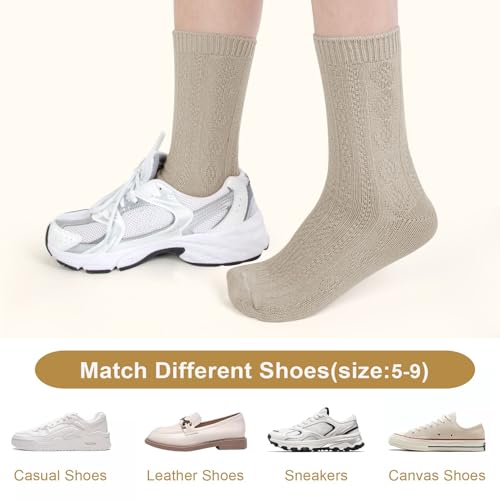 Image of Justay Crew Socks for Women, Cute Knit Boot Dress Cotton Socks | Athletic, Breathable, Warm, Soft, Comfortable, Calf, Gifts, Casual, Size 5-9, Fall
