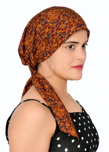 Image of Pure Cotton Double Layer Head Scarves Hair Wrap Cap, Adjustable Free Size Head Cover for Women, Girls, Under Helmet Cover