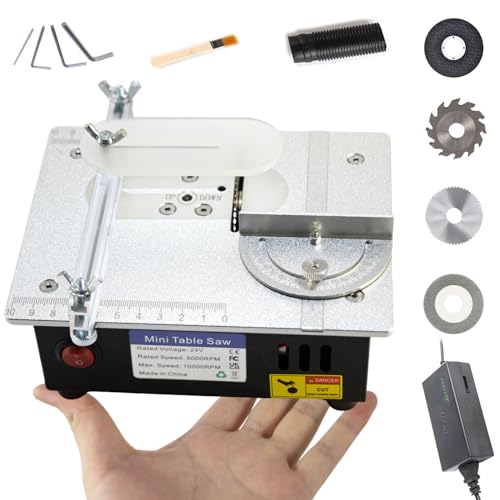 Mini Table Saw, RTOVZON 96W Mini Desktop Electric Saw Cutter 7.1'x5.5', Cut Thickness Adjustable...