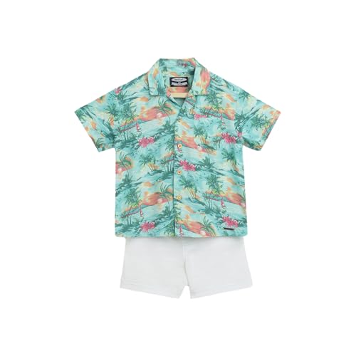 Image of Nautinati Boys Printed Collared Shirt with Shorts Clothing Set | Age 1-5 Years