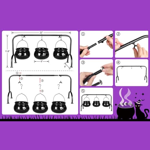 Chaudron de sorcière plastique avec support noir pour déco Halloween - 5