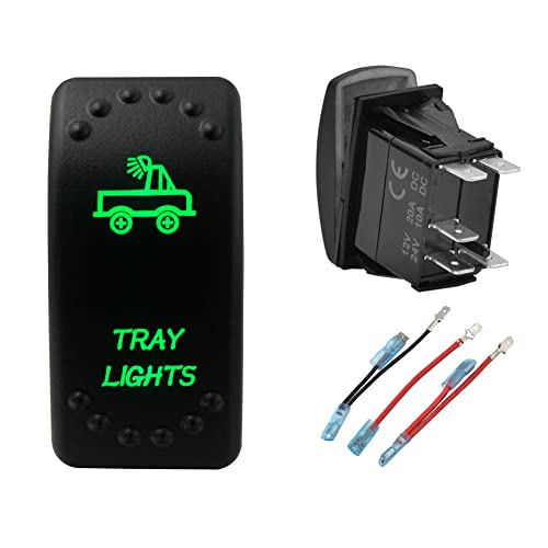 Image of Green Backlit Rocker Switch 5 Pin ON-Off Laser Etched Button Switch with Wires for Car Marine Boat UTV 20A /12V 10A /24V (Tray Lights)