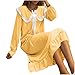 Womens Casual Nightgown Solid Color Long Sleeve Cute Nightdress Sleepwear Fashion Ruffle Hem Comfy Loungewear Yellow