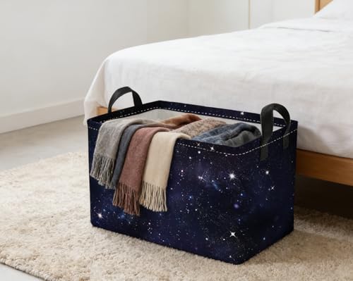 Image of Essme Rectangular Space Basket,Kids Storage Bins Organizer with Handles for Girls Room Decor, Gift Basket,Shelf Basket.(Space)