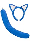 Soul Young Cat Ears and Tail Set Halloween Paw Gloves Costume Party Cosplay Animal accessories(Blue Cat)