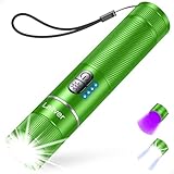 6 Modes et Boutons Dédiés: 6 Modes d'éclairage-(lumière blanche) fort/moyen/faible/stroboscope/SOS et UV. Les lumières blanche et UV sont équipées de boutons dédiés. Appuyez brièvement sur le bouton lumière blanche pour changer de 5 mode, et maintenez-le enfoncé pendant 3S pour éteindre la lampe torche. Appuyez brièvement sur le bouton UV pour allumer la lumière UV d'un simple clic. Utilisation simple et pratique.
