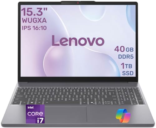 Image of Lenovo IdeaPad Slim 3 Laptop, Intel Core i7 (10-Core), 15.3 inch WUXGA Display 1920x1200, 40GB RAM, 1TB PCIe SSD, Wi-Fi 6, Windows 11, Numeric Keypad, Copilot AI, Business & Home Office Laptop