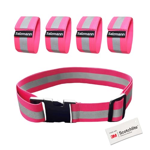 Salzmann Reflective Belt and Arm/Leg Bands | Elastic High Visibility Bands for Running, Cycling and Night Walking | Made with 3M Scotchlite
