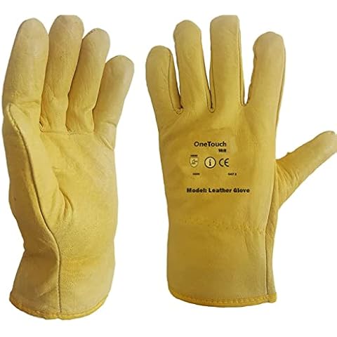 3 PAIRS Driver Gloves Fleece Cotton Lined Leather Lorry Drivers Work Gloves Yellow Leather Gloves (Large) Cover